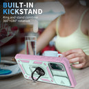 For Samsung Galaxy S20 FE Sliding Camera Cover Design TPU + PC Protective Case with 360 Degree Rotating Holder & Card Slot(Pink+Green)