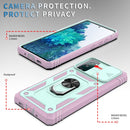 For Samsung Galaxy S20 FE Sliding Camera Cover Design TPU + PC Protective Case with 360 Degree Rotating Holder & Card Slot(Pink+Green)