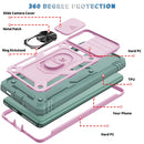 For Samsung Galaxy S20 FE Sliding Camera Cover Design TPU + PC Protective Case with 360 Degree Rotating Holder & Card Slot(Pink+Green)