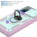 For Samsung Galaxy S20 FE Sliding Camera Cover Design TPU + PC Protective Case with 360 Degree Rotating Holder & Card Slot(Pink+Green)