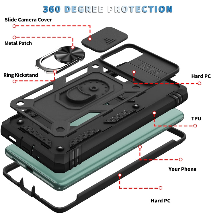 For Samsung Galaxy S20 FE Sliding Camera Cover Design TPU + PC Protective Case with 360 Degree Rotating Holder & Card Slot(Black+Black)