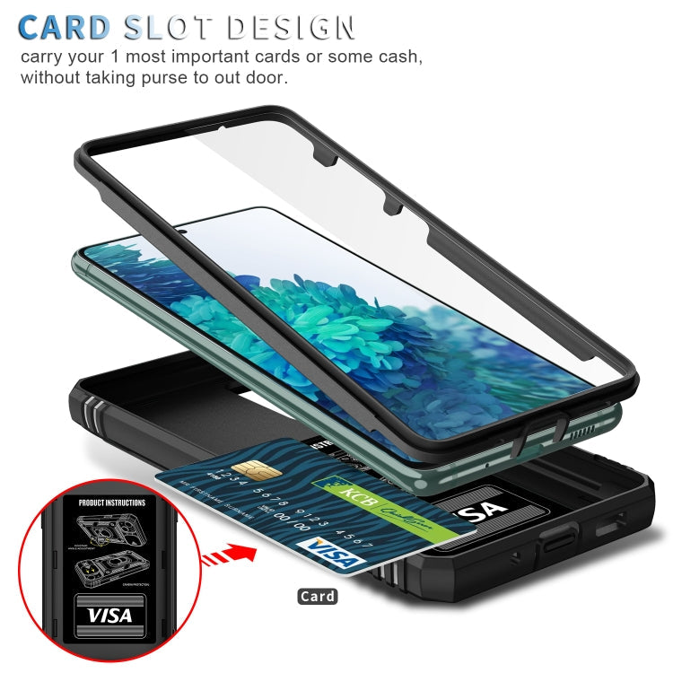 For Samsung Galaxy S20 FE Sliding Camera Cover Design TPU + PC Protective Case with 360 Degree Rotating Holder & Card Slot(Black+Black)