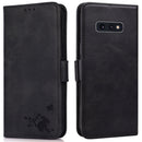 For Samsung Galaxy S10e Embossed Cat Butterflies Pattern Horizontal Flip Leather Case with Card Slot & Holder & Wallet(Black)