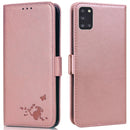 For Samsung Galaxy A31 Embossed Cat Butterflies Pattern Horizontal Flip Leather Case with Card Slot & Holder & Wallet(Pink)