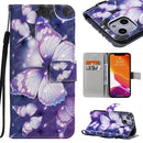 3D Painted Pattern Horizontal Flip Leather Case with Holder & Card Slots & Wallet For iPhone 13 Mini(Purple Butterfly)