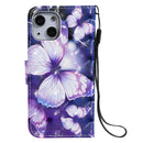 3D Painted Pattern Horizontal Flip Leather Case with Holder & Card Slots & Wallet For iPhone 13 Mini(Purple Butterfly)