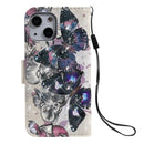 3D Painted Pattern Horizontal Flip Leather Case with Holder & Card Slots & Wallet For iPhone 13 Mini(Black Butterfly)