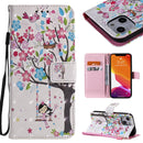 3D Painted Pattern Horizontal Flip Leather Case with Holder & Card Slots & Wallet For iPhone 13 Mini(Girl Under The Tree)