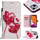 3D Painted Pattern Horizontal Flip Leather Case with Holder & Card Slots & Wallet For iPhone 13 Mini(Red Rose)