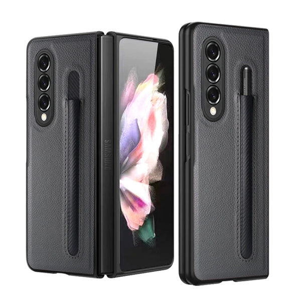 For Samsung Galaxy Z Fold3 5G Litchi Pattern Foldable Protective Case with Pen Slot(Grey)