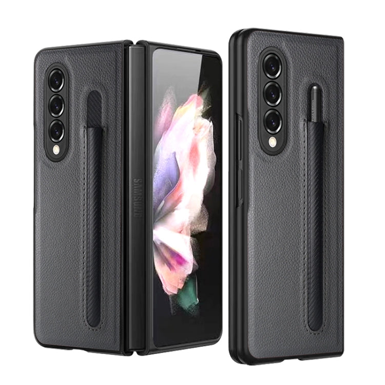 For Samsung Galaxy Z Fold3 5G Litchi Pattern Foldable Protective Case with Pen Slot(Grey)