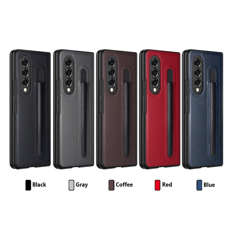 For Samsung Galaxy Z Fold3 5G Litchi Pattern Foldable Protective Case with Pen Slot(Coffee)