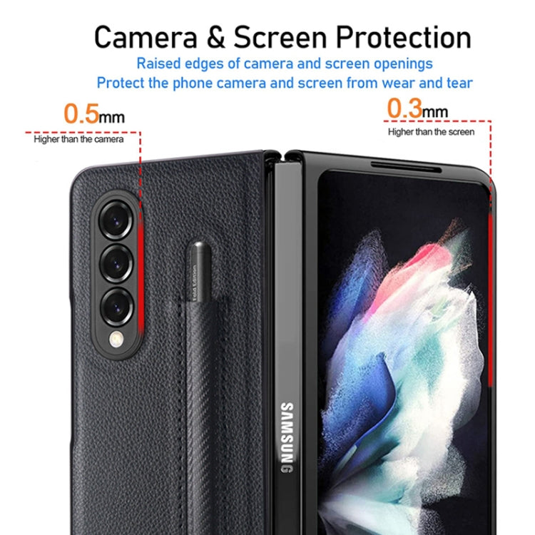 For Samsung Galaxy Z Fold3 5G Litchi Pattern Foldable Protective Case with Pen Slot(Blue)