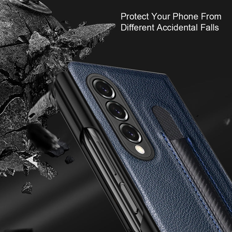 For Samsung Galaxy Z Fold3 5G Litchi Pattern Foldable Protective Case with Pen Slot(Black)