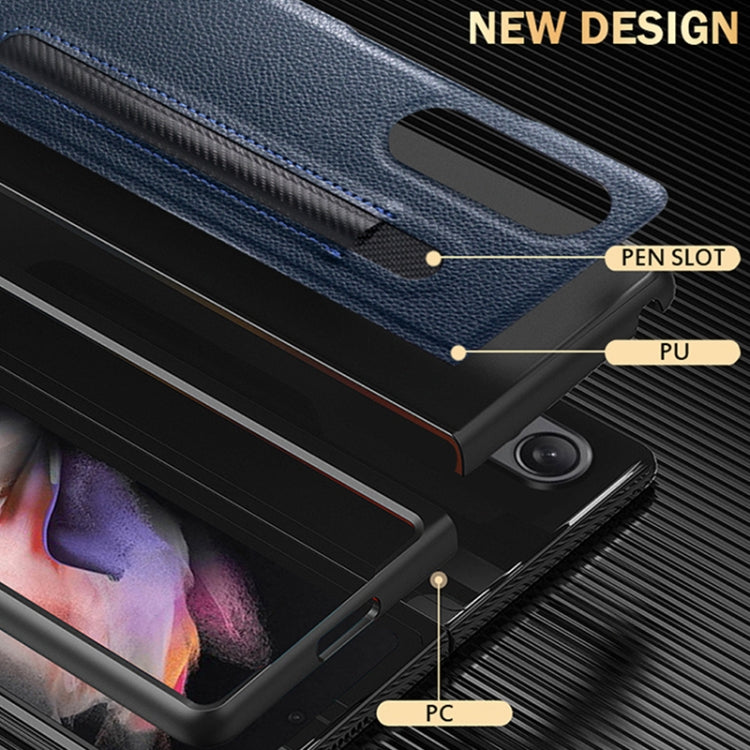 For Samsung Galaxy Z Fold3 5G Litchi Pattern Foldable Protective Case with Pen Slot(Black)