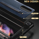 For Samsung Galaxy Z Fold3 5G Litchi Pattern Foldable Protective Case with Pen Slot(Blue)