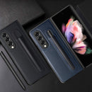 For Samsung Galaxy Z Fold3 5G Litchi Pattern Foldable Protective Case with Pen Slot(Blue)
