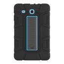 For Samsung Galaxy Tab E 9.6 T560 C5 Four Corners Shockproof Silicone + PC Protective Case with Holder(Black + Blue)