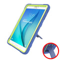 For Samsung Galaxy Tab E 9.6 T560 C5 Four Corners Shockproof Silicone + PC Protective Case with Holder(Navy Blue + Lemon Yellow)