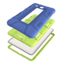For Samsung Galaxy Tab E 9.6 T560 C5 Four Corners Shockproof Silicone + PC Protective Case with Holder(Navy Blue + Lemon Yellow)