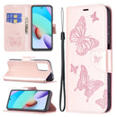 For Xiaomi Redmi 10 Two Butterflies Embossing Pattern Horizontal Flip Leather Case with Holder & Card Slot & Wallet & Lanyard(Gold)
