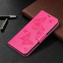For Xiaomi Redmi 10 Two Butterflies Embossing Pattern Horizontal Flip Leather Case with Holder & Card Slot & Wallet & Lanyard(Rose Red)