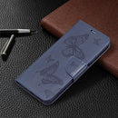 For Xiaomi Redmi 10 Two Butterflies Embossing Pattern Horizontal Flip Leather Case with Holder & Card Slot & Wallet & Lanyard(Dark Blue)