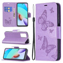 For Xiaomi Redmi 10 Two Butterflies Embossing Pattern Horizontal Flip Leather Case with Holder & Card Slot & Wallet & Lanyard(Purple)