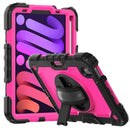 Shockproof Silicone + PC Protective Tablet Case with Holder & Shoulder Strap & Pen Slot For iPad mini 6(Rose Red + Black)