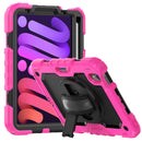 Shockproof Silicone + PC Protective Tablet Case with Holder & Shoulder Strap & Pen Slot For iPad mini 6(Black + Rose Red)