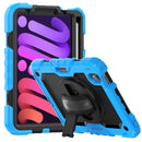 Shockproof Silicone + PC Protective Tablet Case with Holder & Shoulder Strap & Pen Slot For iPad mini 6(Black + Light Blue)
