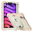 Shockproof Silicone + PC Protective Tablet Case with Holder & Shoulder Strap & Pen Slot For iPad mini 6(Beige + Rose Gold)