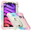 Shockproof Silicone + PC Protective Tablet Case with Holder & Shoulder Strap & Pen Slot For iPad mini 6(Beige + Camouflage Pink)