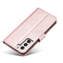 For Samsung Galaxy S21 FE 5G Calf Texture Buckle Horizontal Flip Leather Case with Holder & Card Slots & Wallet(Rose Gold)