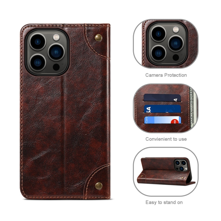 Baroque Simple Horizontal Flip Leather Case with Holder & Card Slots & Wallet For iPhone 13 Pro(Dark Brown)