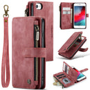CaseMe-C30 PU + TPU Multifunctional Horizontal Flip Leather Case with Holder & Card Slot & Wallet & Zipper Pocket For iPhone SE 2022 / SE 2020 / 8 / 7 / 6(Red)
