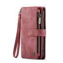 CaseMe-C30 PU + TPU Multifunctional Horizontal Flip Leather Case with Holder & Card Slot & Wallet & Zipper Pocket For iPhone SE 2022 / SE 2020 / 8 / 7 / 6(Red)