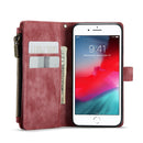 CaseMe-C30 PU + TPU Multifunctional Horizontal Flip Leather Case with Holder & Card Slot & Wallet & Zipper Pocket For iPhone SE 2022 / SE 2020 / 8 / 7 / 6(Red)