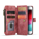 CaseMe-C30 PU + TPU Multifunctional Horizontal Flip Leather Case with Holder & Card Slot & Wallet & Zipper Pocket For iPhone SE 2022 / SE 2020 / 8 / 7 / 6(Red)