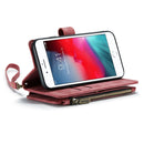 CaseMe-C30 PU + TPU Multifunctional Horizontal Flip Leather Case with Holder & Card Slot & Wallet & Zipper Pocket For iPhone SE 2022 / SE 2020 / 8 / 7 / 6(Red)