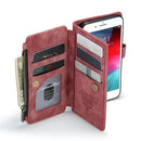 CaseMe-C30 PU + TPU Multifunctional Horizontal Flip Leather Case with Holder & Card Slot & Wallet & Zipper Pocket For iPhone SE 2022 / SE 2020 / 8 / 7 / 6(Red)
