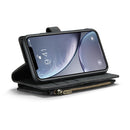CaseMe-C30 PU + TPU Multifunctional Horizontal Flip Leather Case with Holder & Card Slot & Wallet & Zipper Pocket For iPhone XR(Black)