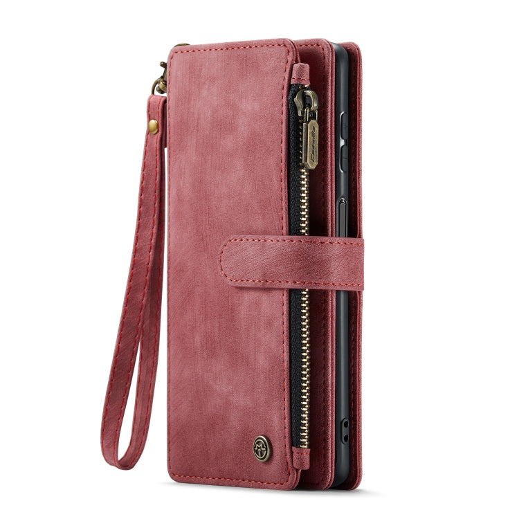 For Samsung Galaxy A12 CaseMe-C30 PU + TPU Multifunctional Horizontal Flip Leather Case with Holder & Card Slot & Wallet & Zipper Pocket(Red)