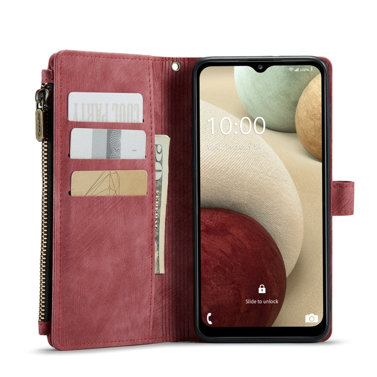 For Samsung Galaxy A12 CaseMe-C30 PU + TPU Multifunctional Horizontal Flip Leather Case with Holder & Card Slot & Wallet & Zipper Pocket(Red)