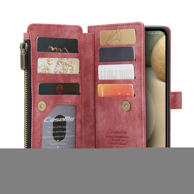 For Samsung Galaxy A12 CaseMe-C30 PU + TPU Multifunctional Horizontal Flip Leather Case with Holder & Card Slot & Wallet & Zipper Pocket(Red)