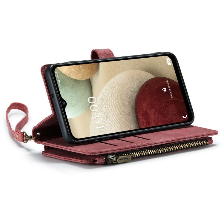 For Samsung Galaxy A12 CaseMe-C30 PU + TPU Multifunctional Horizontal Flip Leather Case with Holder & Card Slot & Wallet & Zipper Pocket(Red)