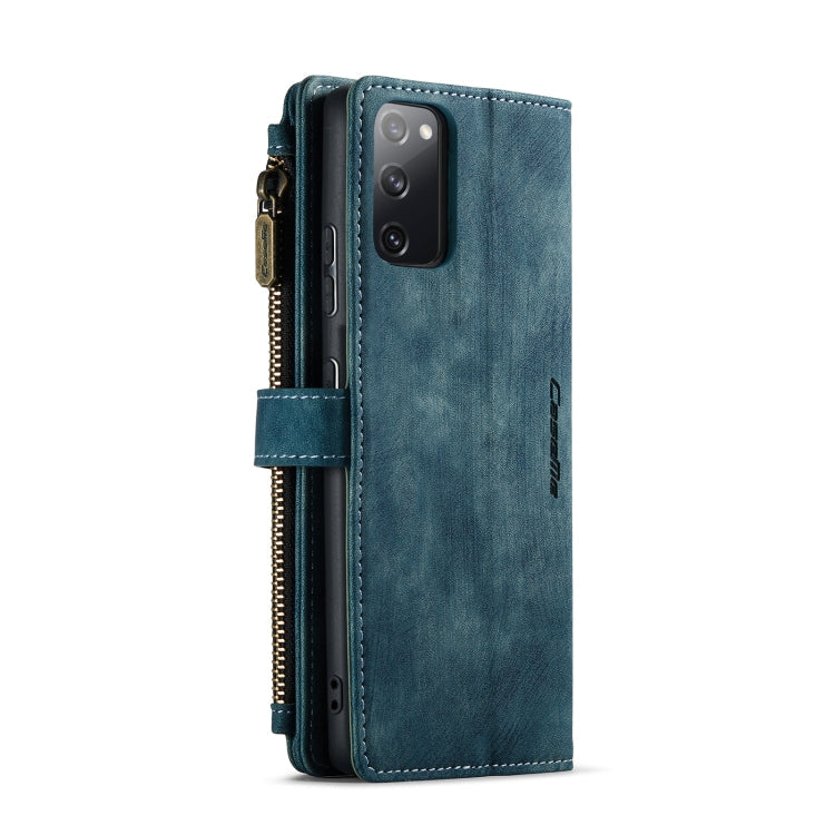 For Samsung Galaxy S20 FE CaseMe-C30 PU + TPU Multifunctional Horizontal Flip Leather Case with Holder & Card Slot & Wallet & Zipper Pocket(Blue)