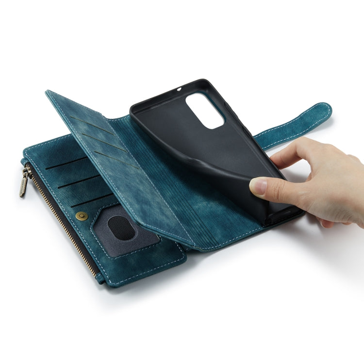 For Samsung Galaxy S20 FE CaseMe-C30 PU + TPU Multifunctional Horizontal Flip Leather Case with Holder & Card Slot & Wallet & Zipper Pocket(Blue)