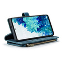 For Samsung Galaxy S20 FE CaseMe-C30 PU + TPU Multifunctional Horizontal Flip Leather Case with Holder & Card Slot & Wallet & Zipper Pocket(Blue)