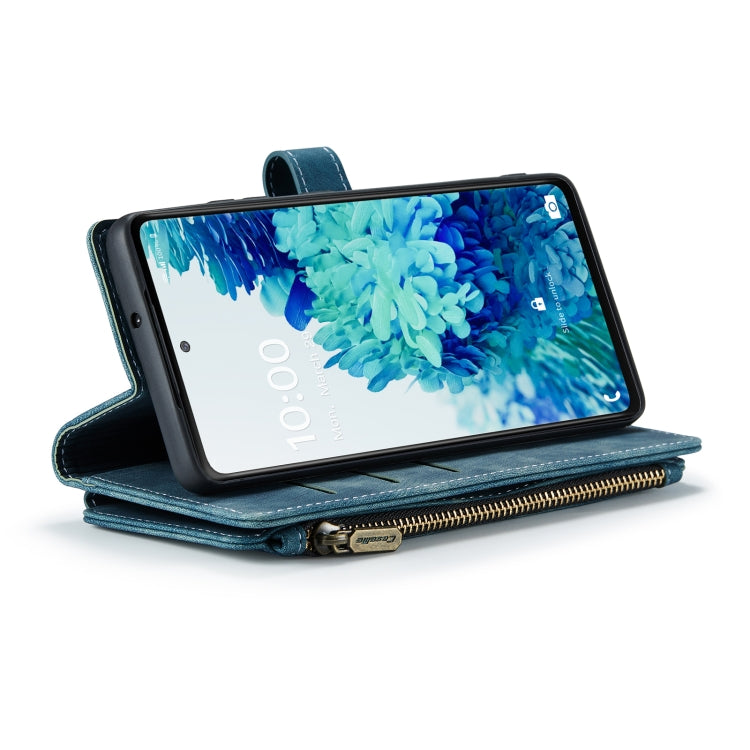 For Samsung Galaxy S20 FE CaseMe-C30 PU + TPU Multifunctional Horizontal Flip Leather Case with Holder & Card Slot & Wallet & Zipper Pocket(Blue)
